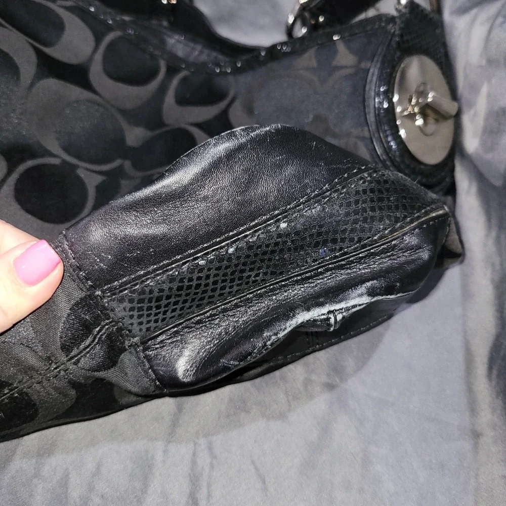 Coach Peyton Trim Signature Black Tote Bag Shoulder Purse Python